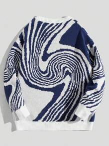 ROMWE MEN Street Life Suéter Para Hombre Con Moderno Patrón Gráfico Y Caída De Hombro - Multicolor - Ver 2