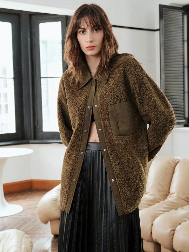 Teddy Fleece Drop Shoulder Coat Fall Cloth For Women