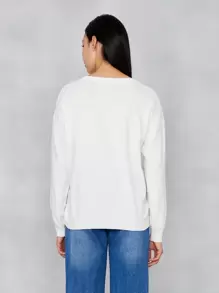 JUSTICE LEAGUE X SHEIN Cartoon & Letter Pattern Drop Shoulder Sweater - Putih - View 3