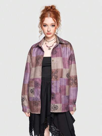 Hippie Chemise Imprimé Patchwork Épaule tombante