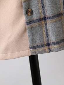 Tween Boy Plaid Print Lapel Collar Colorblock Overcoat Without Sweater - Apricot - View 6