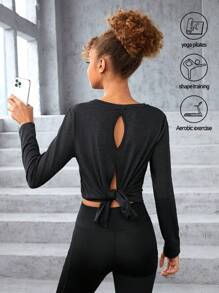 SHEIN Garota Adolescente Cut Out Amarrar Ativo Camiseta