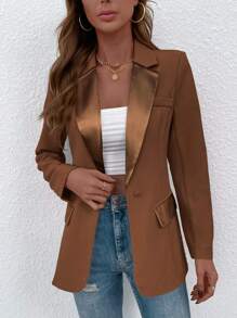 SHEIN Unity 西裝領單釦西裝外套 - 棕色 - 查看 1