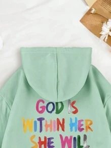 INAWLY Áo hoodie lót nhiệt có dây rút in khẩu hiệu CHÚA Ở TRONG CÔ ẤY CÔ ẤY SẼ KHÔNG NGÃ Bài thánh ca, Áo dài tay - Màu xanh Bạc hà - Xem 3