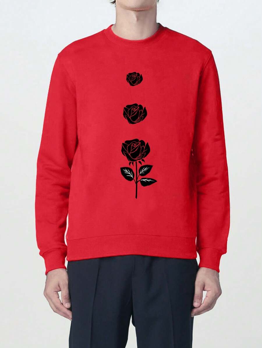 Men Floral Print Sweatshirt - Red - View 1