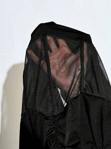 SHEIN ICON 大碼網紗拼接抹胸緊身連衣裙無手套 - 黑色 - 查看 7