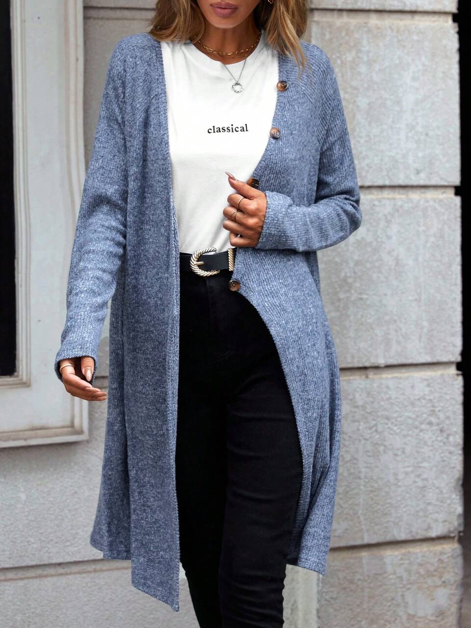 Space Dye Drop Shoulder Button Front Coat