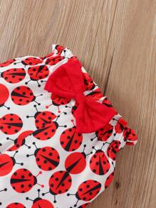 女嬰瓢蟲&字母圖案荷葉邊連身背心&前蝴蝶結長褲＆ 頭巾 - 彩色 - 查看 5