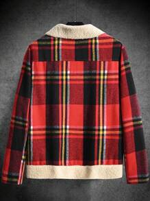Manfinity Homme Loose Fit Men's Plaid Printed Overcoat With Borg Collar - Multicolor - View 2