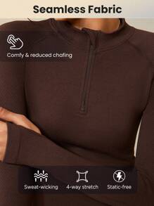 Lifespree Seamless Raglan Sleeve Sports Sweatshirt - Brown - View 1