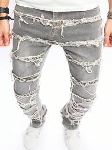Manfinity Roghcode Men Ripped Frayed Skinny Jeans - Grey - View 7