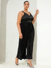 SHEIN SXY Talla grande Mono de tirantes de pierna ancha unicolor - Negro - Ver 5