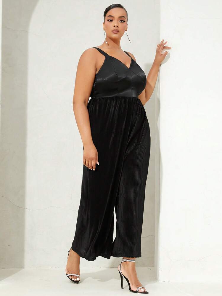 Plus Solid Wide Leg Cami Jumpsuit