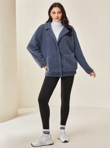 Mulvari Abrigo teddy de hombros caídos con parche de bolsillo - Neblina azul - Ver 4