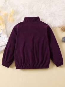 SHEIN 女小童前紐扣加絨內裏燈芯絨夾克 - 酒紅色 - 查看 2