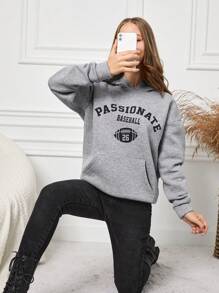 RueChic 青少年女孩字母圖案袋鼠口袋連帽衫