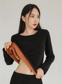 DAZY Chất rắn Vòng cổ Đồ lót nhiệt Bộ - màu đen - Xem 8