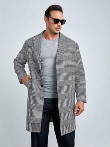 Manfinity VCAY Men Plus Houndstooth Print Lapel Neck Overcoat, For Fall Winter - Multicolor - View 4