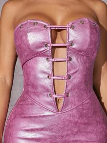 SHEIN SXY Ren hở lưng Cắt ra Đầm bó sát ống - Màu đỏ tím - Xem 3