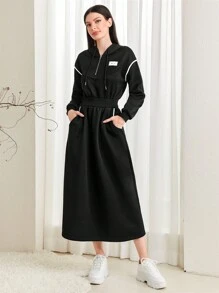 Mulvari Printed Loose Fit Sweatshirt Dress With Drop Shoulder - Black - View 5