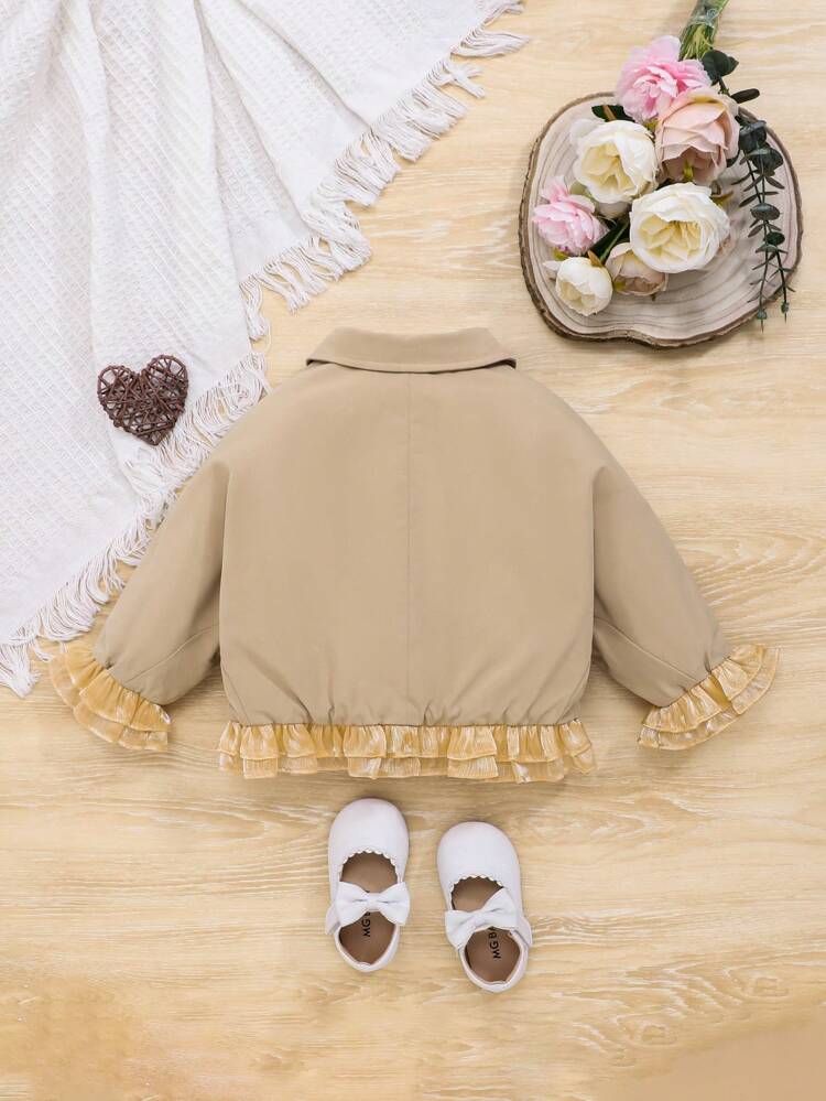Baby Girl Bow Front Flounce Sleeve Ruffle Hem Jacket