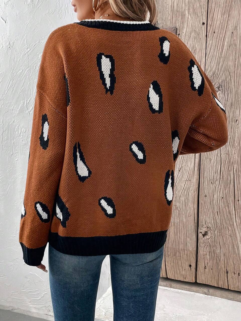 Graphic Pattern Drop Shoulder Duster Cardigan