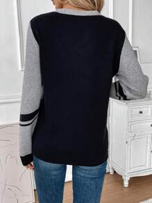SHEIN LUNE Color Block Button Detail Sweater - Multicolor - View 2