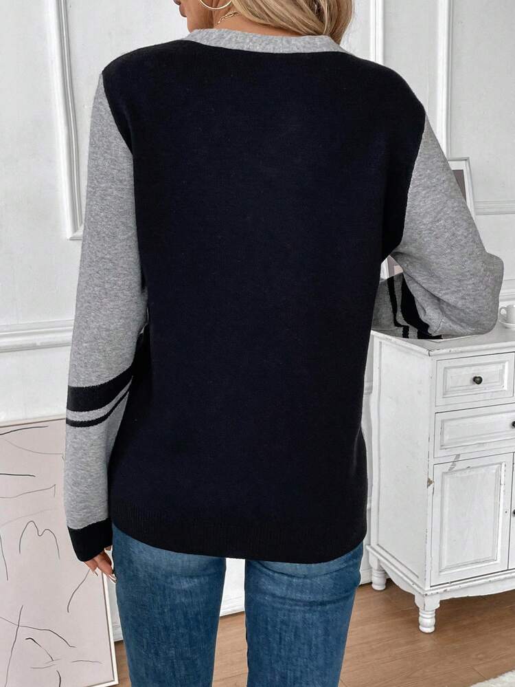 Color Block Button Detail Sweater