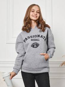 RueChic 青少年女孩字母圖案袋鼠口袋連帽衫