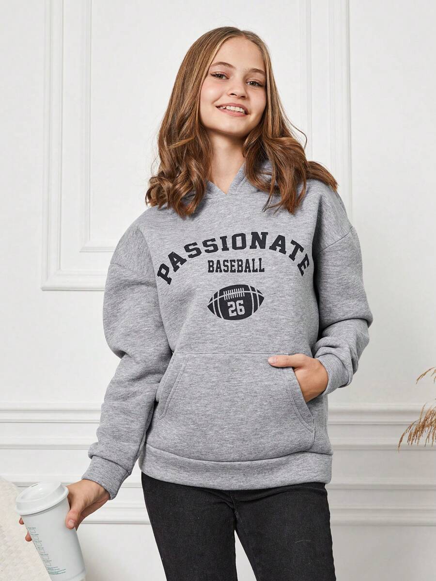 RueChic 青少年女孩字母圖案袋鼠口袋連帽衫