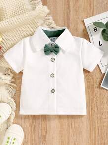 Baby Boy Bow Front Shirt & Suspender Shorts