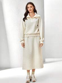 Mulvari Letter Patched Detail Drop Shoulder Sweatshirt & Skirt 2 Piece Set