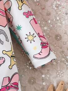 女嬰卡通圖案連身褲＆ 頭巾 - 彩色 - 查看 5