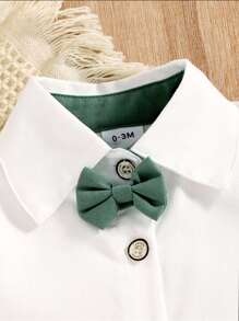 Baby Boy Bow Front Shirt & Suspender Shorts