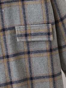 Tween Boy Plaid Print Lapel Collar Colorblock Overcoat Without Sweater - Apricot - View 5