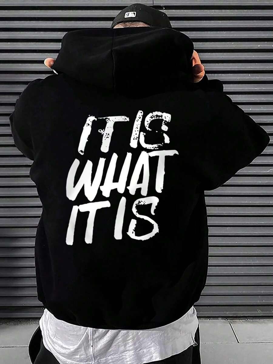 Manfinity Hypemode Nam Đồ họa Chữ cái Túi kangaroo Dây rút Hoodie - màu đen - Xem 1