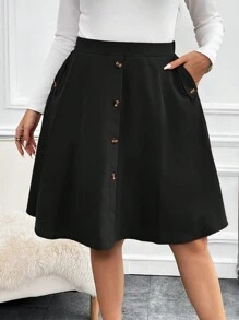 SHEIN Clasi Plus Voorpand met knoppen Vloeiende zoom Rokken