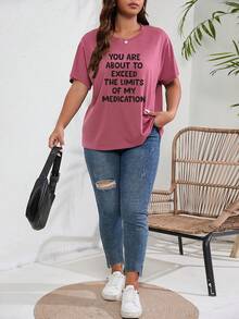 SHEIN Unity Plus Slogan Graphic Drop Shoulder Tee - Dusty Pink - View 3