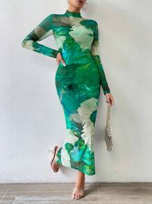 Allurite Tie Dye Mock Neck Bodycon Dress - Multicolor - View 6