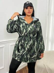 SHEIN EZwear Kích thước lớn Của phụ nữ Màu Khaki Ngụy trang Lỏng lẻo áo có mũ Áo khoác - Nhiều màu - Xem 4