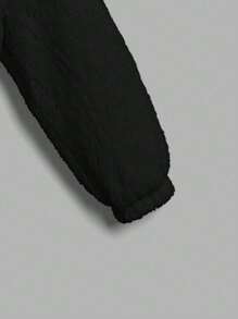 SHEIN EZwear 半拉鏈袋鼠口袋毛茸茸運動衫 - 黑色 - 查看 3