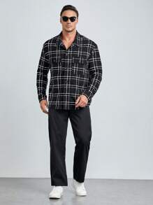 Manfinity VCAY Shacket À Carreaux À Impressions Pour Hommes, Grande Taille, Coupe Ample, Avec Poches À Rabat