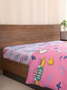 FRIENDS X SHEIN Sábana ajustable con estampado morado para dormitorio - Púrpura malva - Ver 4