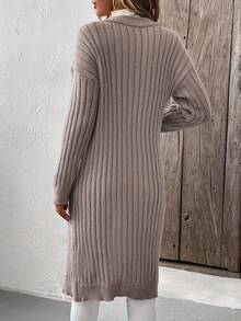 SHEIN LUNE 落肩袖前紐扣開襟衫 - 駝色 - 查看 2