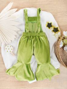 Baby Girl Heart Patched Flare Leg Overalls - Green - View 2