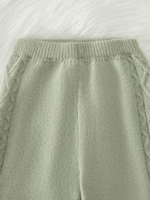 SHEIN Young Girl Raglan Sleeve Sweater & Knit Pants - Mint Green - View 3
