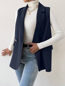 BizChic 西裝領雙排釦翻蓋細節馬甲西裝外套 - 藏蓝色 - 查看 3