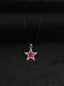 ROMWE Grunge Punk 1pc Fashion Zinc Alloy Rhinestone Star Charm Necklace For Women For Daily Decoration - Đỏ - Xem 4