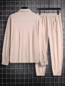 Manfinity Homme Nam Chất rắn Nút Lên Áo sơ mi & Quần Without Tee - Màu be - Xem 2