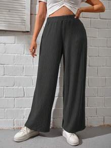 SHEIN EZwear Hơn Chất rắn Quần ống rộng - Màu xám đen - Xem 1